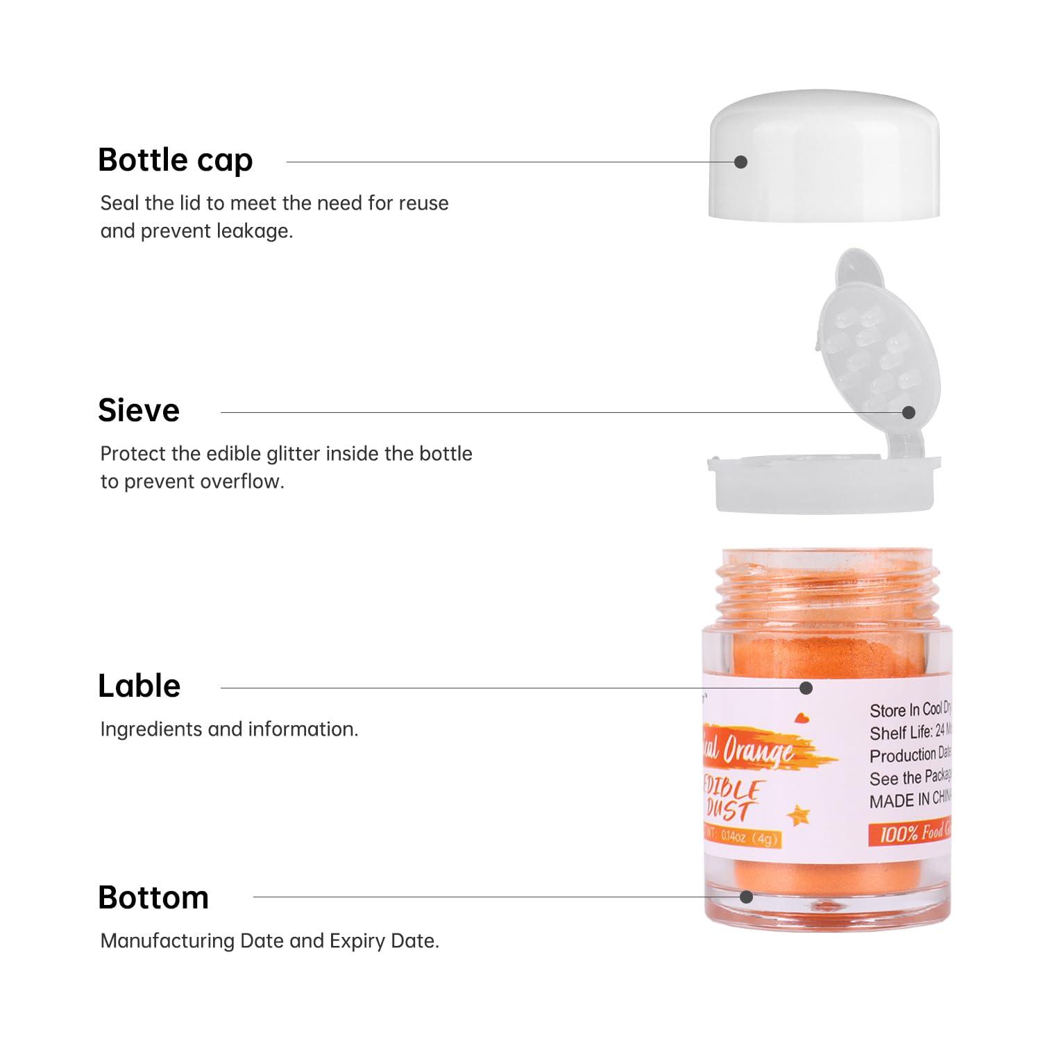 Sujoygar Orange Luster Dust Edible, Sujoygar Edible Glitter for Cocktails, 4g Shimmer Powder Drinks Glitter Edible Dust for Cake Decorating Chocolate Strawberrie Cupcake Baking Fondants Halloween Drinks