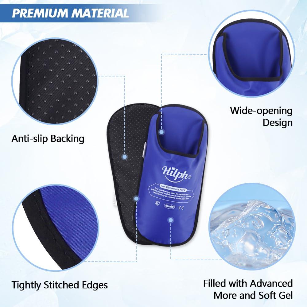 Hilph Hilph Foot Ice Pack Slippers for Plantar Fasciitis 2 Packs, Reusable Hot Cold Packs Gel Ice Slipper for Foot and Broken Toes, Gout, Foot Surgery, Neuropathy, Diabetic, Swollen (Dark Blue)