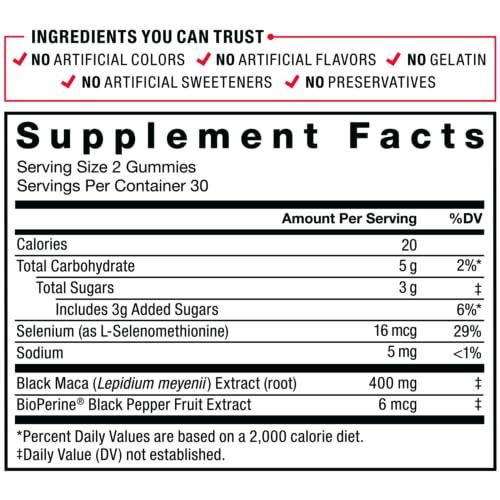 Force Factor Force Factor Black Maca Gummies, 3-Pack, Black Maca Root to Enhance Male Vitality, Increase Energy & Strength, with BioPerine for Superior Absorption, Delicious Passion Berry Flavor, 180 Gummies