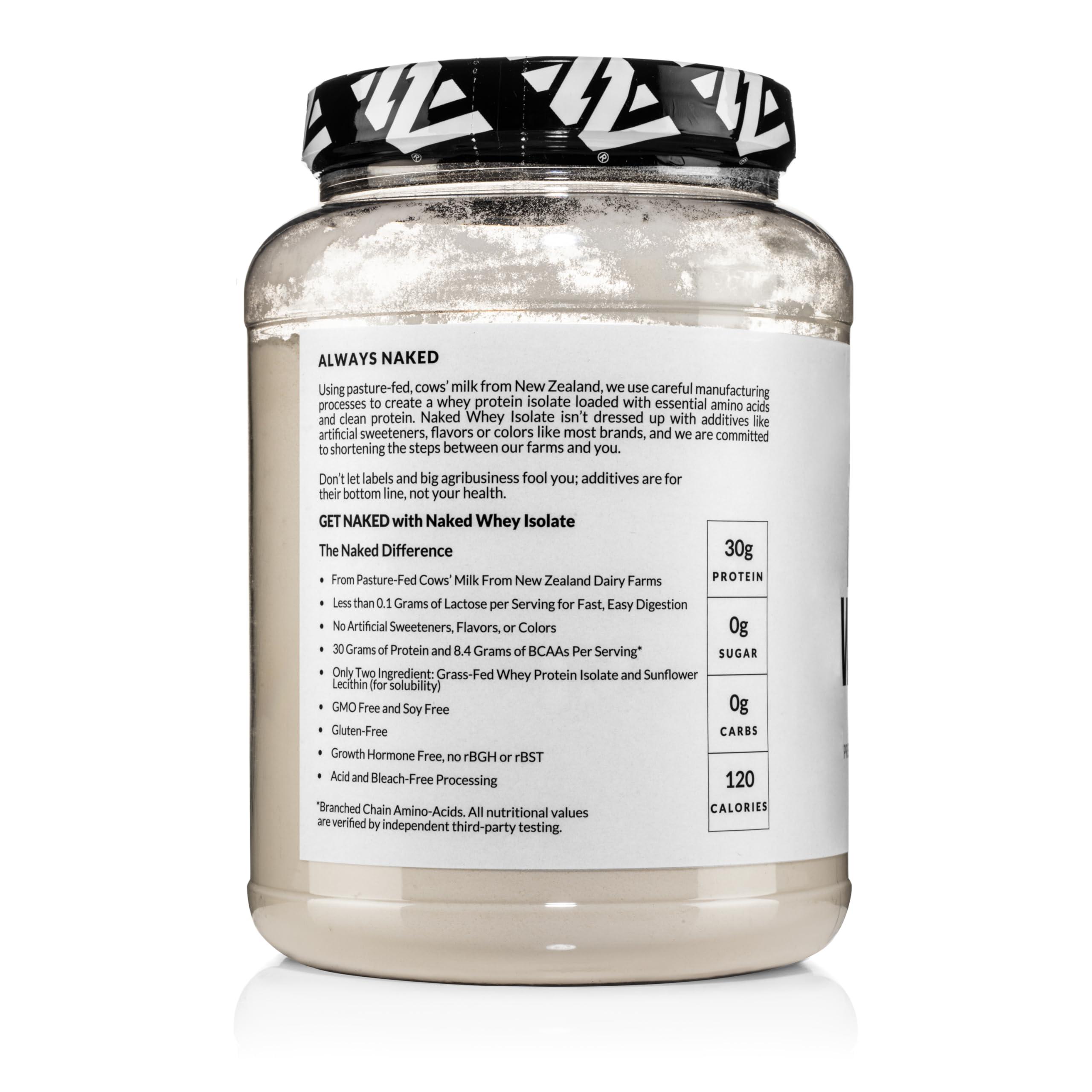 Naked Nutrition Naked Whey Isolate Protein - Only 2 Ingredients, 30g Grass-Fed Protein, Unflavored, Undenatured, No GMO, No Soy, Gluten-Free, No Preservatives - 28 Servings