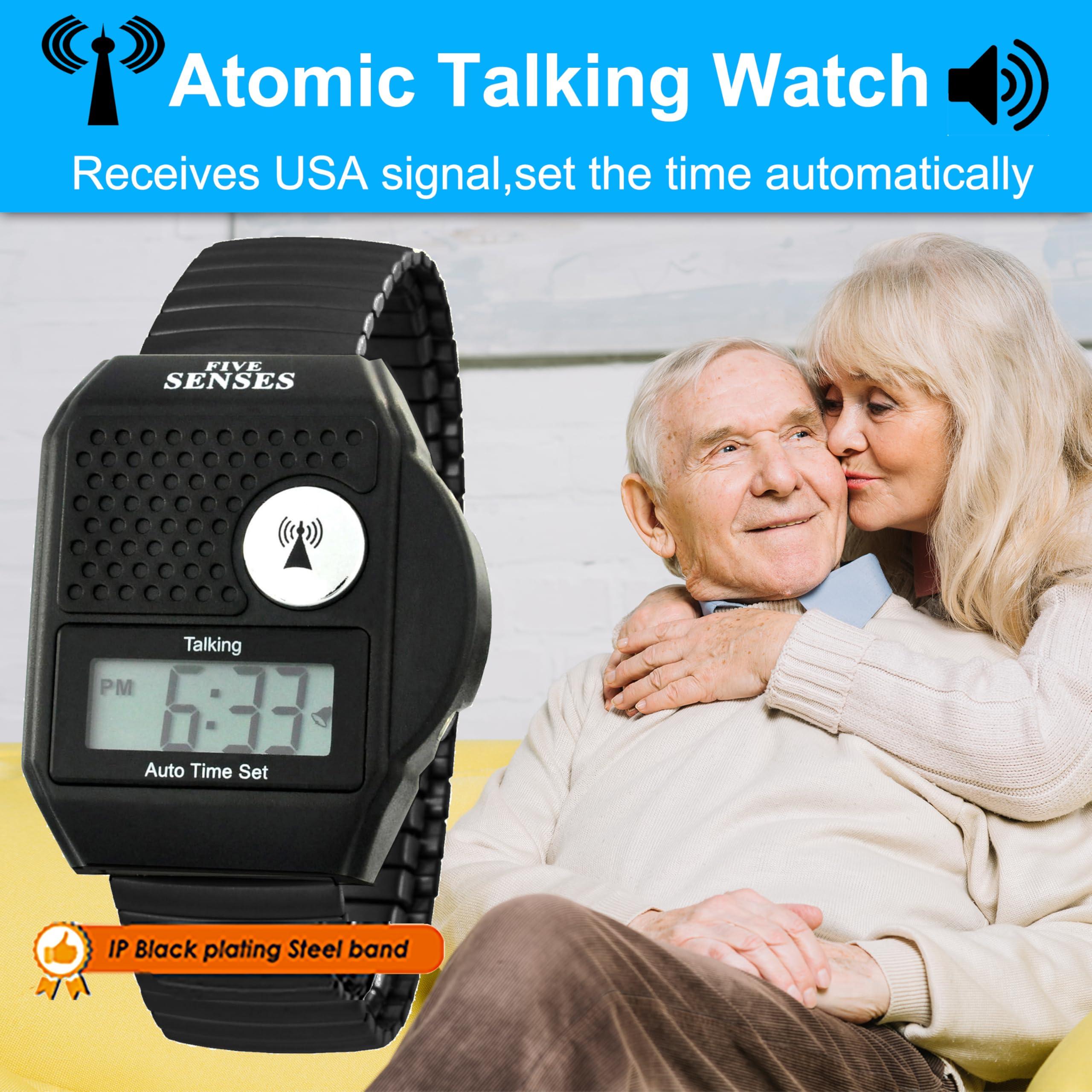 FIVE SENSES FIVE SENSES - English Atomic Talking Watch, Easy to use for Seniors Blind Men Women, Loud Talking Watch with Sound for Vision Impaired, Elderly Women, Blind People Products 1095 (Black)