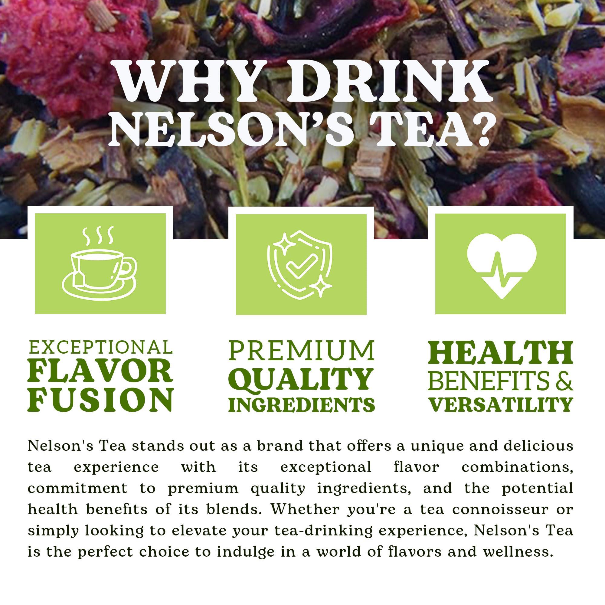 Nelson's Tea Nelson\'s Tea Raspberry Hibiscus Tea - Cut & Sifted Green Rooibos Tea, Honeybush, Dried Raspberries, Acai, and Pomegranate Loose Leaf Tea (2 oz)