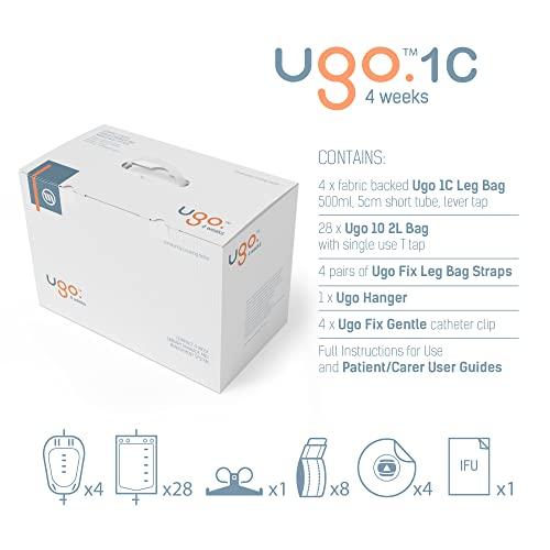u go Ugo 4 Weeks – 1 Month of Urology Supplies Including 4 Leg Bags, 28 Night Bags, 4 Pairs of Leg Bag Straps, 4 Catheter Clips (Ugo 1C - 500ml, Short Tube, Lever Tap Leg Bags)