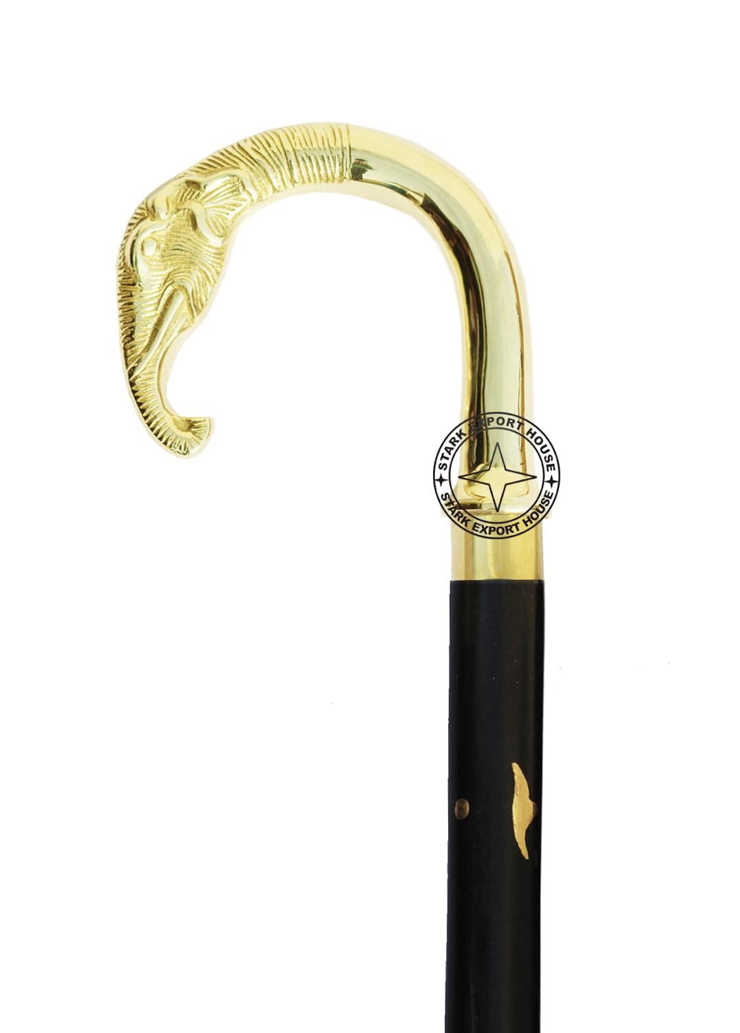 Stark Export House Walking Cane Rosewood Wooden Walking Stick with Golden Brass Handle Gift for Men and Women 37 inch (D S T)