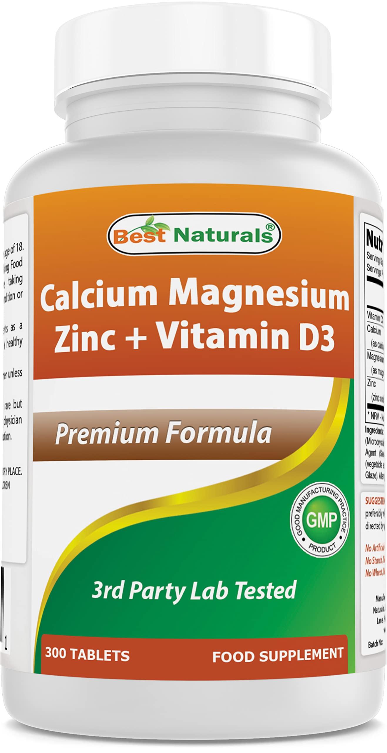 Best Naturals Best Naturals Calcium Magnesium Zinc with Vitamin D3, 300 Tablets - Calcium 1000 mg, Magnesium 400 mg, Zinc 25 mg & D3 600 IU per Serving (3 Tablets)