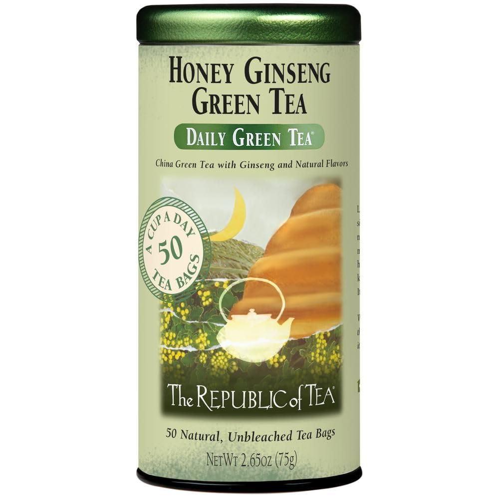 The Republic of Tea The Republic of Tea - Honey Ginseng Green Tea, 50 Tea Bags, Tin | Flavored Gourmet Tea | Caffeinated