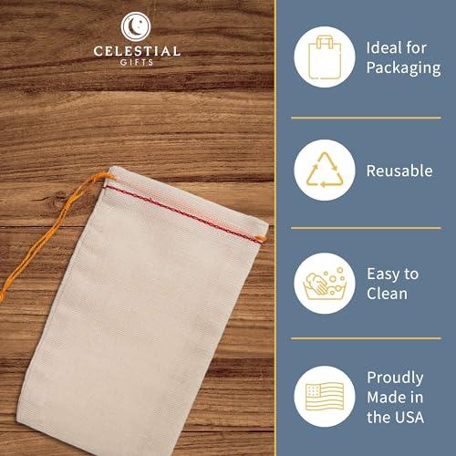 Celestial Gifts Celestial Gifts Muslin Bags - Drawstring Bags Small 25pcs - 3x5, Reusable Tea Bags, Jewelry Gift, Spice and Cotton Gift Sachet Bags - 100% Cotton - Made in USA - (Red Hem & Orange Drawstring)