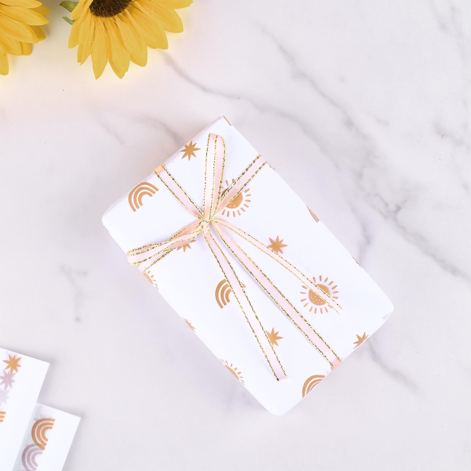 Bolsome 100 Sheets 20 * 14 Inches Sunshine Boho Rainbow Tissue Paper for Gift Wrapping Boho Wrapping Paper Printed Pastel Tissue Paper Bulk for Gift Bags for Birthday Wedding Baby Shower DIY Craft