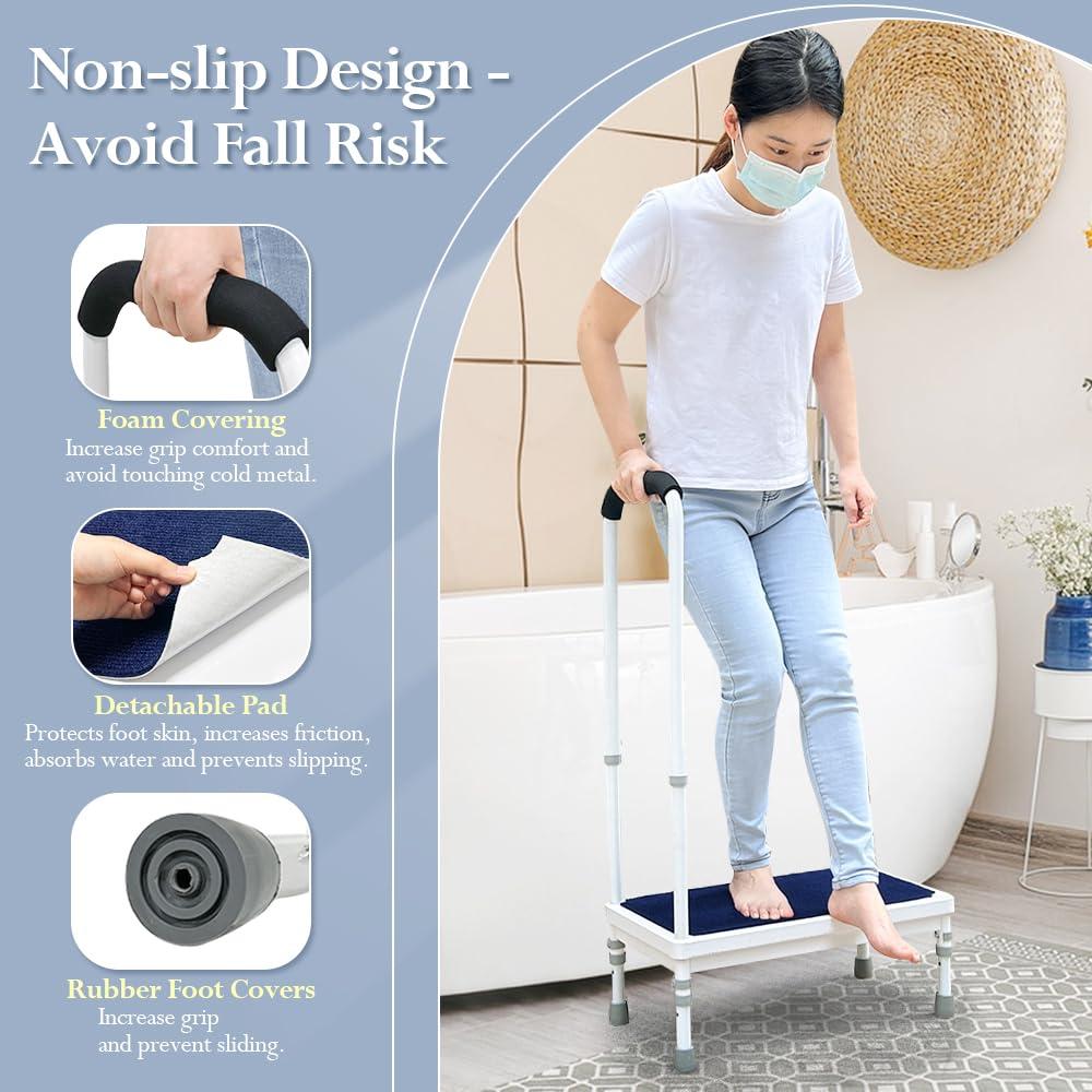 KAVIL Bed Steps for High Beds for Adults Step Stool for Bedside 3-in-1 Foot Stepping with Handle Elderly Senior Aids Daily Living Heavy Duty Adjustable Platform Steps for Kitchen, Car, Bathtub (Blue-21.6\")