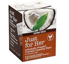 MKJ BRANDS MKJ BRANDS Just For Her Individually Wrapped Flushable Cleansing Wipes - Coconut, 12 ct., WHITE