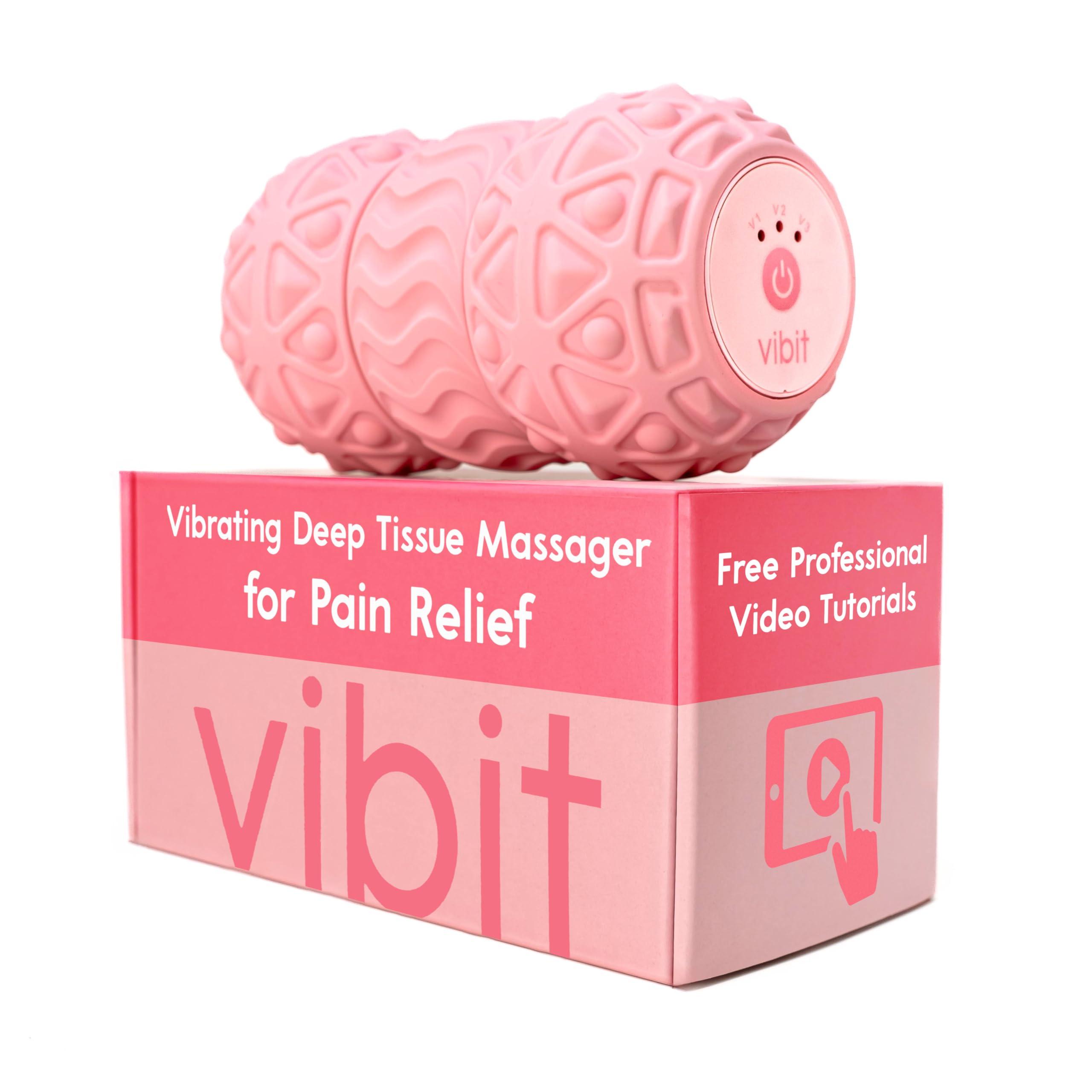 Vibit Vibit - Vibrating Massager for Plantar Fasciitis, Pain Relief and Sciatica, Foot and Body Portable Massage Roller, Deep Tissue Pain Relief from Feet to Neck, Electric, 3 Vibration Levels (Pink)