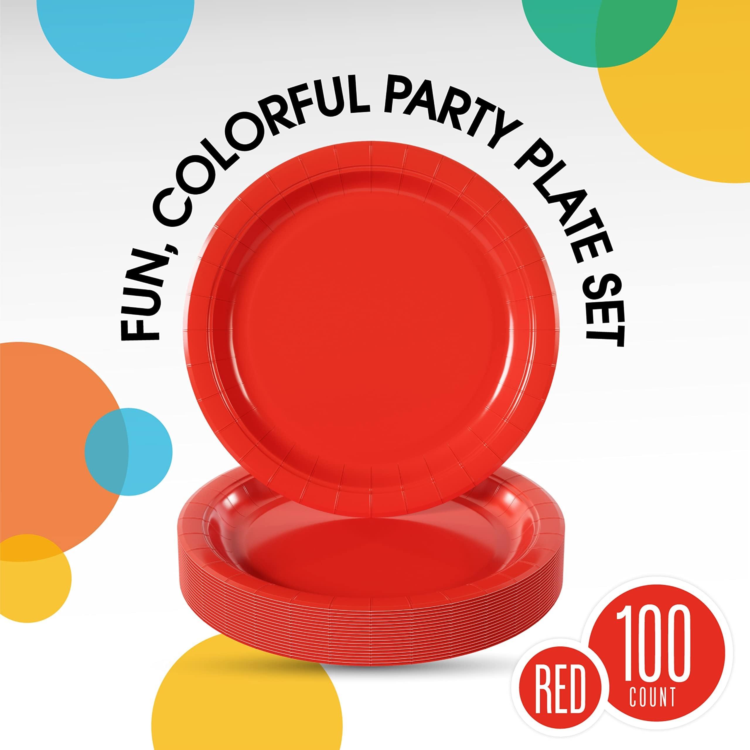 Exquisite Exquisite Red Paper Plates 7 Inch Heavy Duty Paper Plates 100 Pcs Red Disposable Plates, Paper Plates Disposable Heavy Duty 350 GSM Disposable Plates For Party, Red Plates For Party