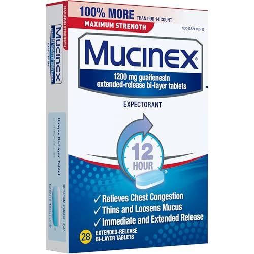 Mucinex Mucinex Maximum Strength 12 Hour Chest Congestion Expectorant Relief Tablets, 1200 mg, Thins & Loosens Mucus, 28 Count