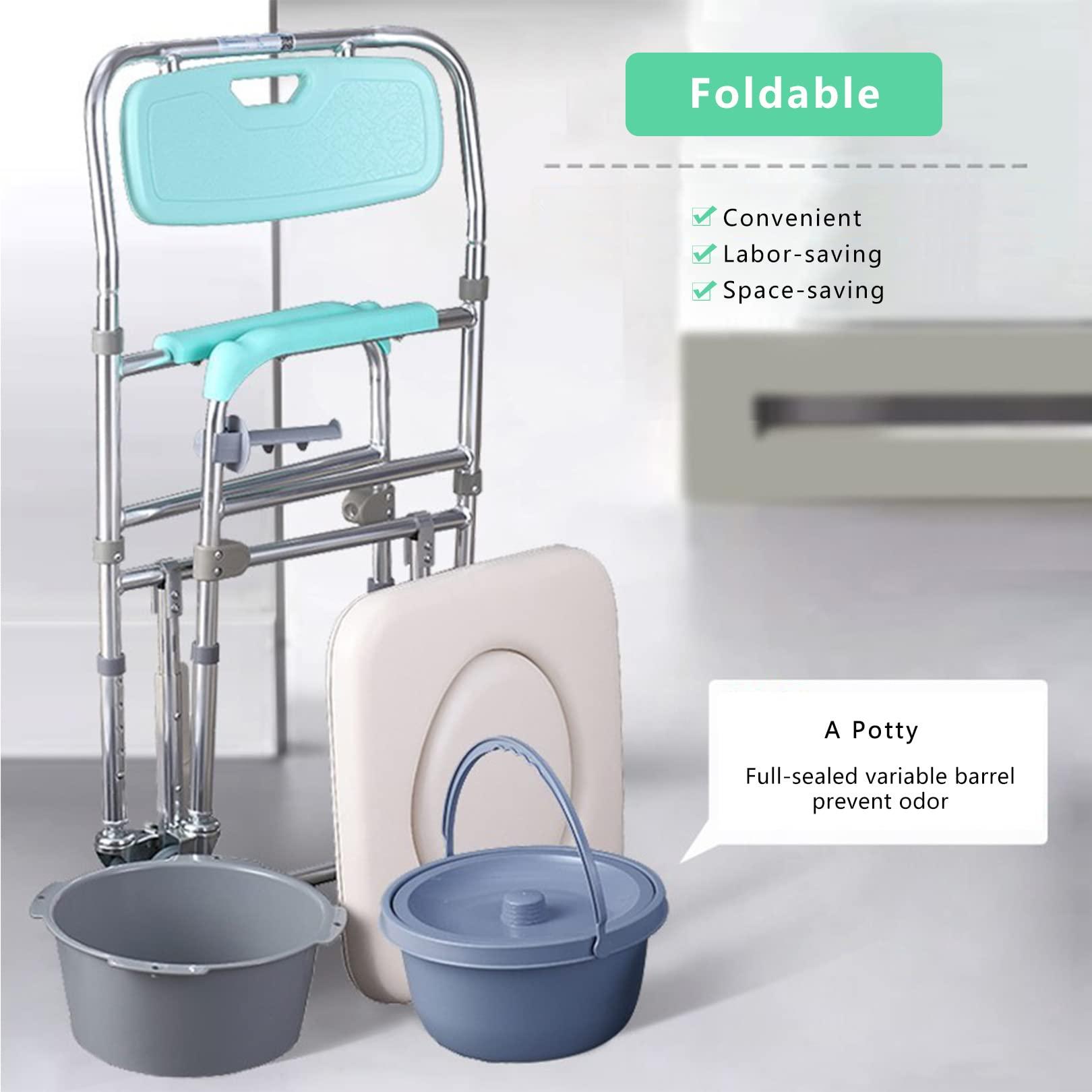 RAGGZZ Shower Chair Medical Bedside Commode for Seniors, Portable Potty Chair with Back and Arms, Raised Toilet Seat Adjustable Toilet Safety Frame Supports up to 330 LBS