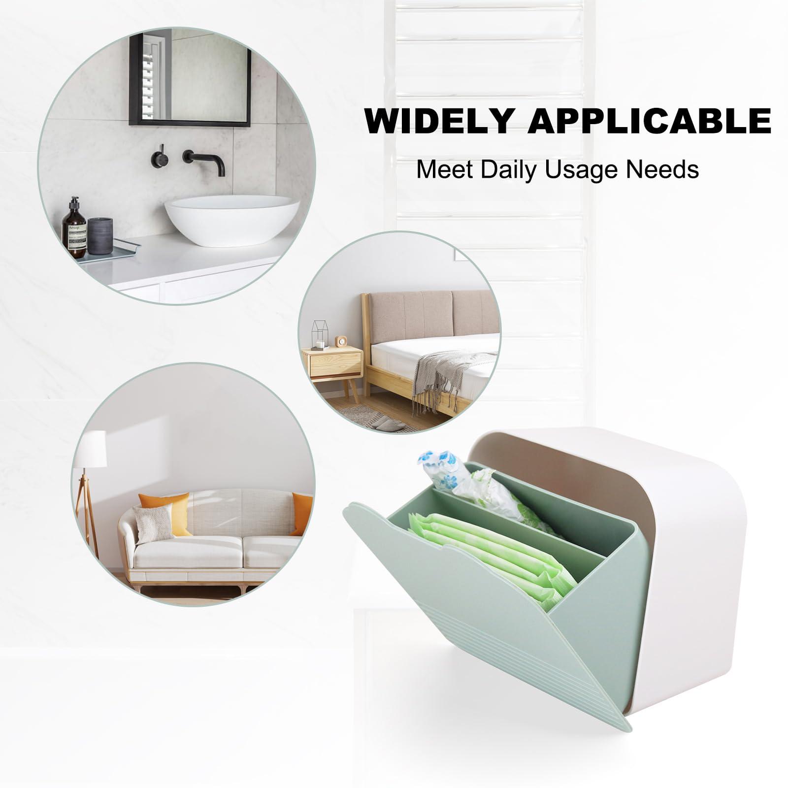 Xuezoioy Pad and Tampon Organizer for Bathroom,Plastic Green Sanitary Napkin Storage Container 6x6x3.5 inches Sanitary Pad Holder for Women Bathroom,Feminine Products Organizer(with 100pcs Sanitary Trash Bags)