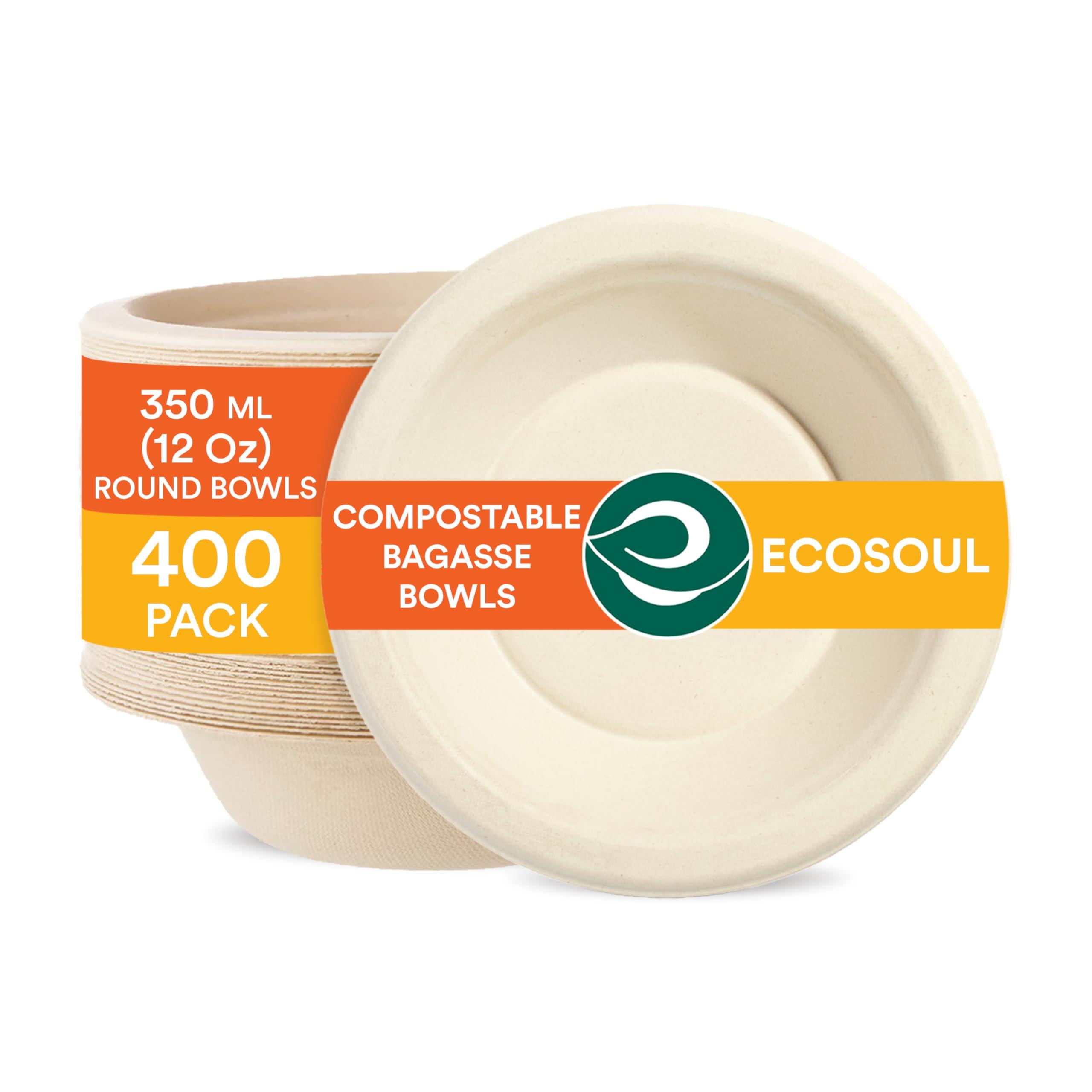 ECO SOUL ECO SOUL 100% Compostable 12 Oz Soup Bowls [4 Packs of 100] Disposable dessert bowls I Heavy duty paper bowl I Eco-friendly salad bowl I Biodegradable large Bowls