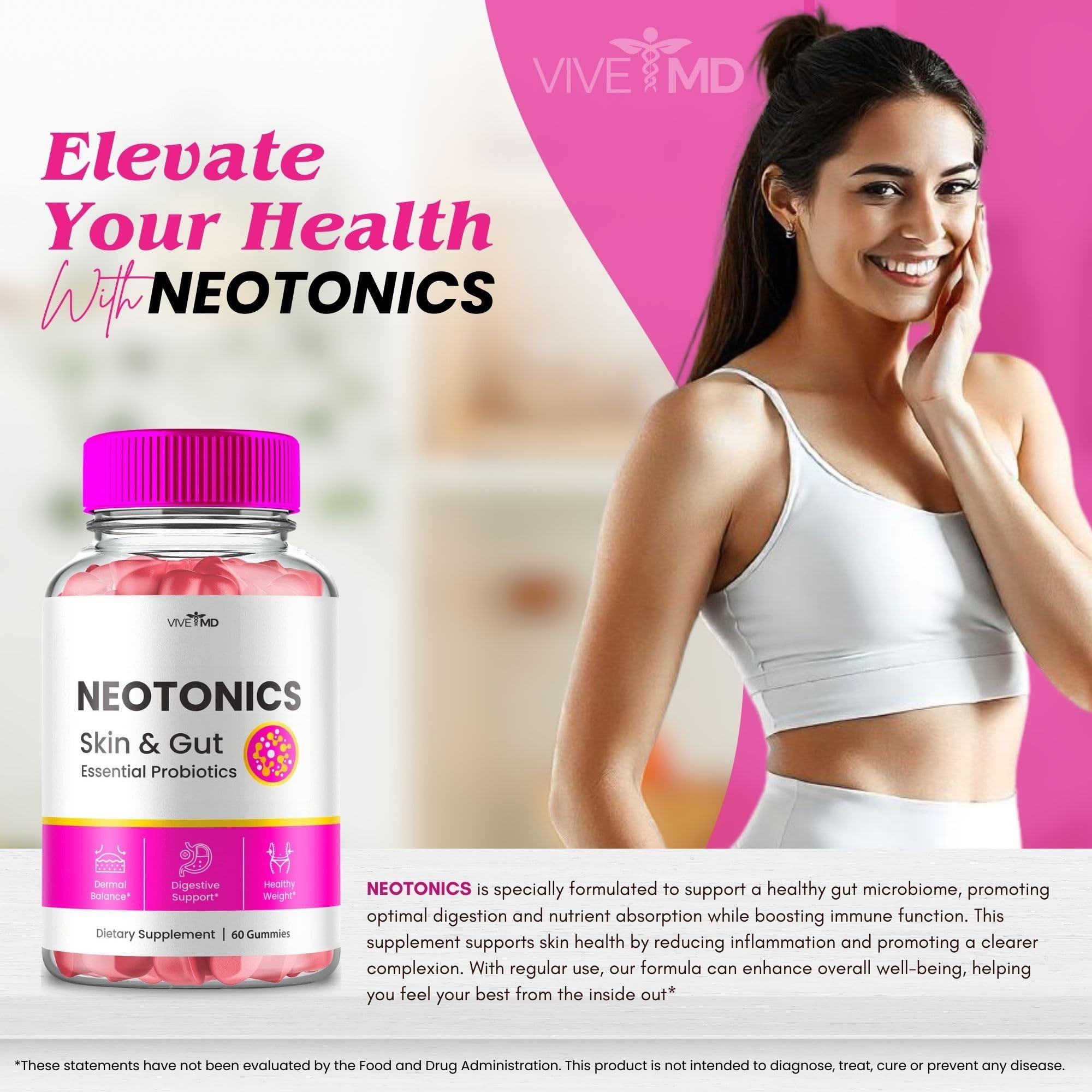 VIVE MD VIVE MD Neotonics Skin and Gut Gummies, Neotonics Skin & Gut, Neotonics Gummies, Neotonics Skin and Gut Gummies Reviews, Maximum Strength Probiotic Supplement for Clear Skin Gummies (5 Pack)