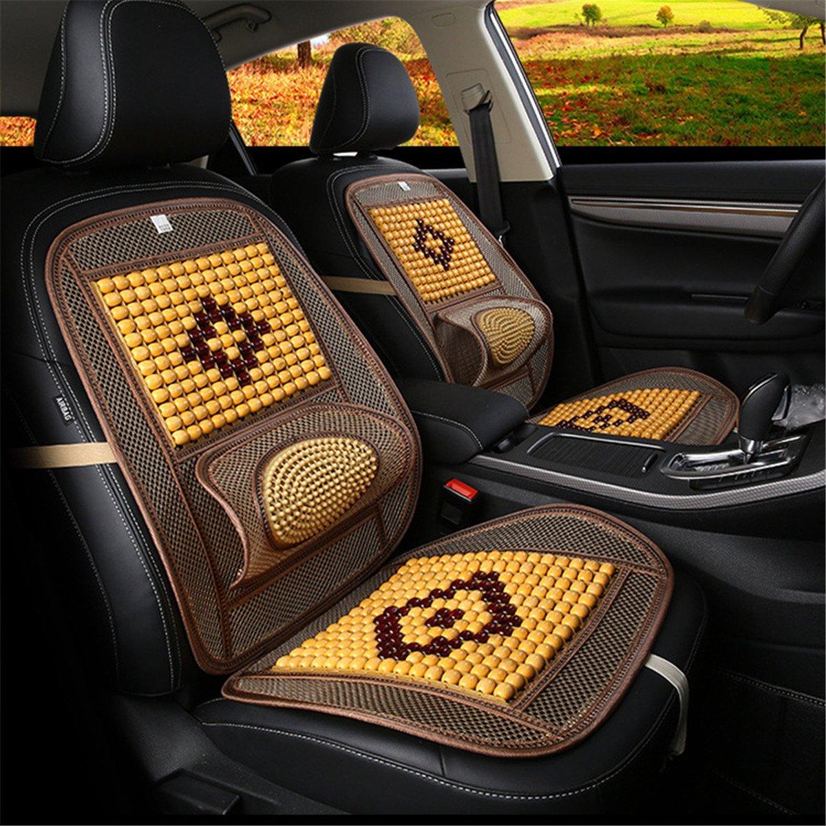 Cozylkx Cozylkx Wooden Beads Mesh Lumbar Back Support Massage Full Back Cushion Pad Breathable Cooling Car Front Seat Protector, Beige