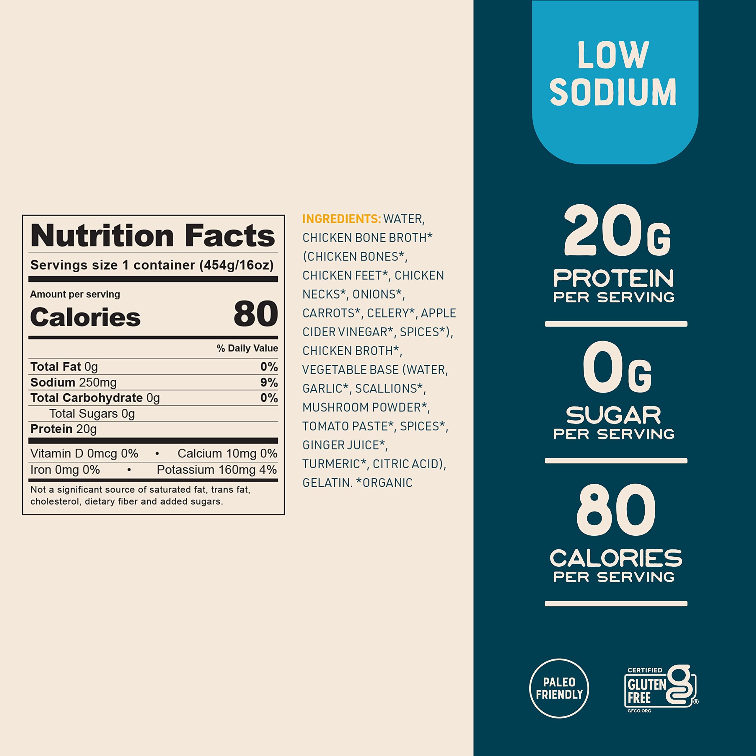 Bare Bones Bare Bones Low Sodium Chicken Bone Broth for Cooking and Sipping, 16 oz, Pack of 2, Organic, Protein and Collagen Rich, Keto Friendly, Less than 125mg of Sodium Per Cup