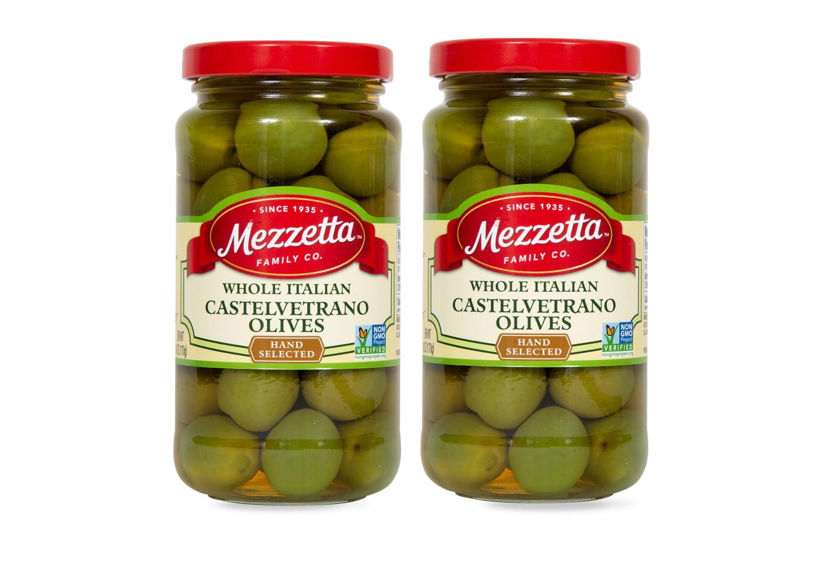 Mezzetta Mezzetta Whole Italian Castelvetrano Olives | Non-GMO, Gluten Free, Keto| 10 Ounce Drained Weight Jar (Pack of 2)