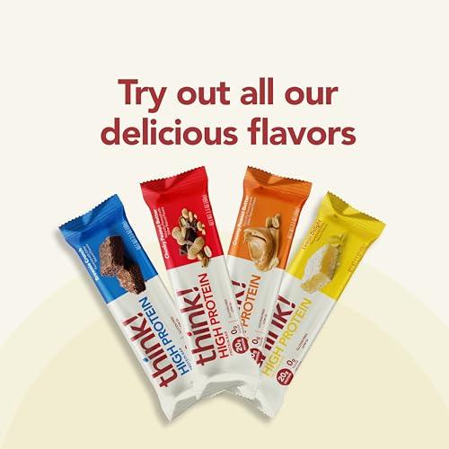 think! think! Protein Bars, High Protein Snacks, Gluten Free, Kosher Friendly, Creamy Peanut Butter, Nutrition Bars, 2.1 Oz per Bar, 12 Count (Packaging May Vary)