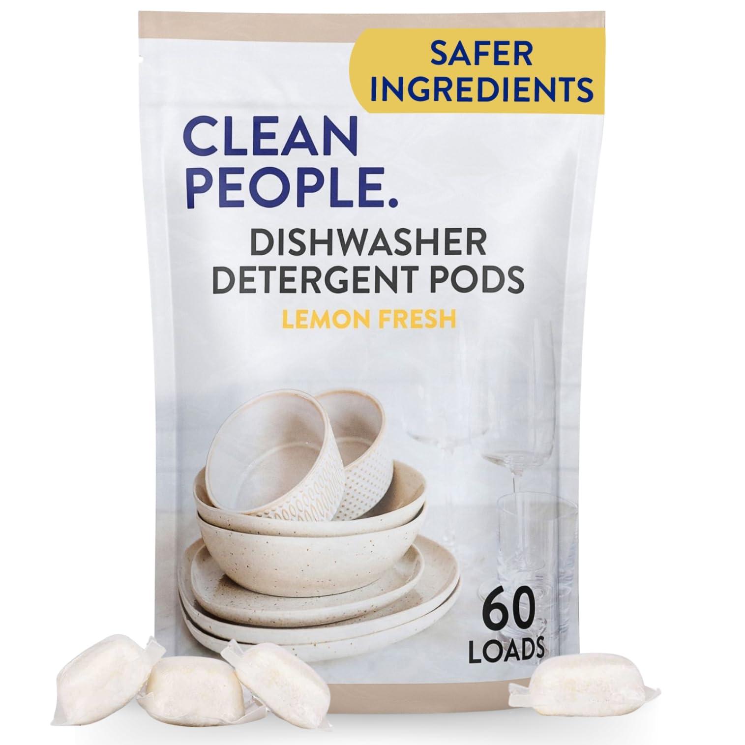 THE CLEAN PEOPLE The Clean People Dishwasher Pods - Cuts Grease & Rinses Sparkling Clean - Residue-Free - Phosphate Free Dishwashing Pods - Lemon, 60 Pack