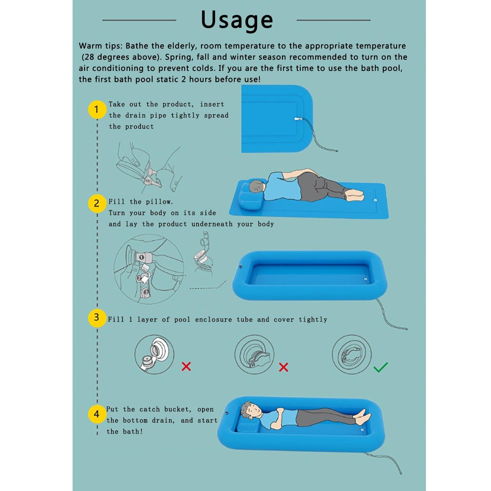 CEEBUS Inflatable Bathtub Portable Adult Tub PVC Body Washing Basin System Inflatable Hair Wash Basin Disabled Bed Shower Inflatable Tub Home Care Bed Accessories