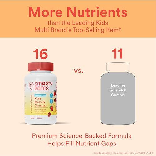 SmartyPants SmartyPants Kids Multivitamin Gummies, Sugar Free: Omega 3 (ALA), Vitamin D3, C, Vitamin B12, B6, A, K & Zinc for Immune Support, Biotin, Erythritol Free, Strawberry Banana, 44 Count (22 Day Supply)