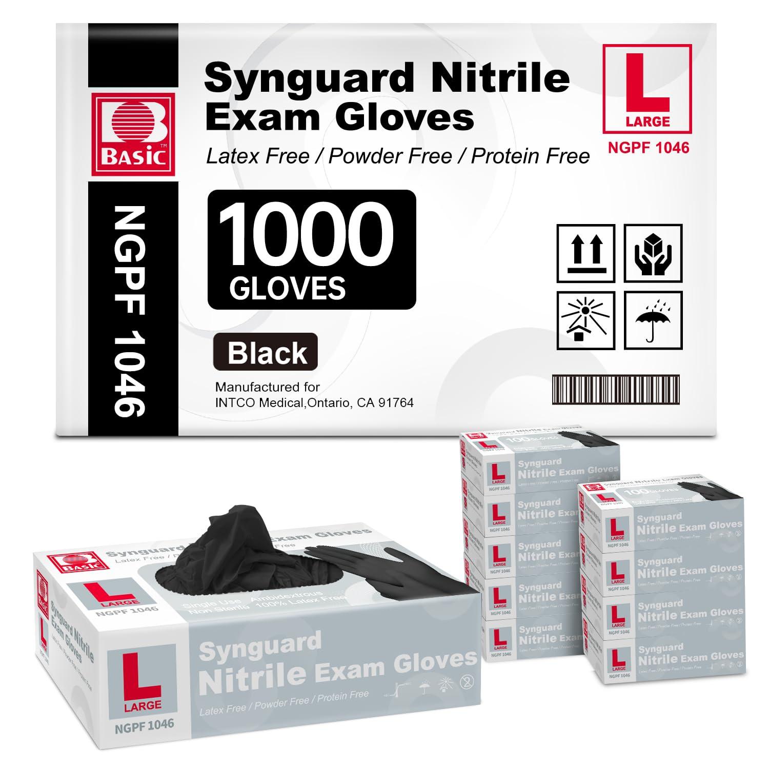 Supmedic Supmedic Basic Medical Nitrile Exam Gloves, Powder-Free Latex-Free Food Safe Cleaning Disposable Glove, Black Large 1000 Pcs