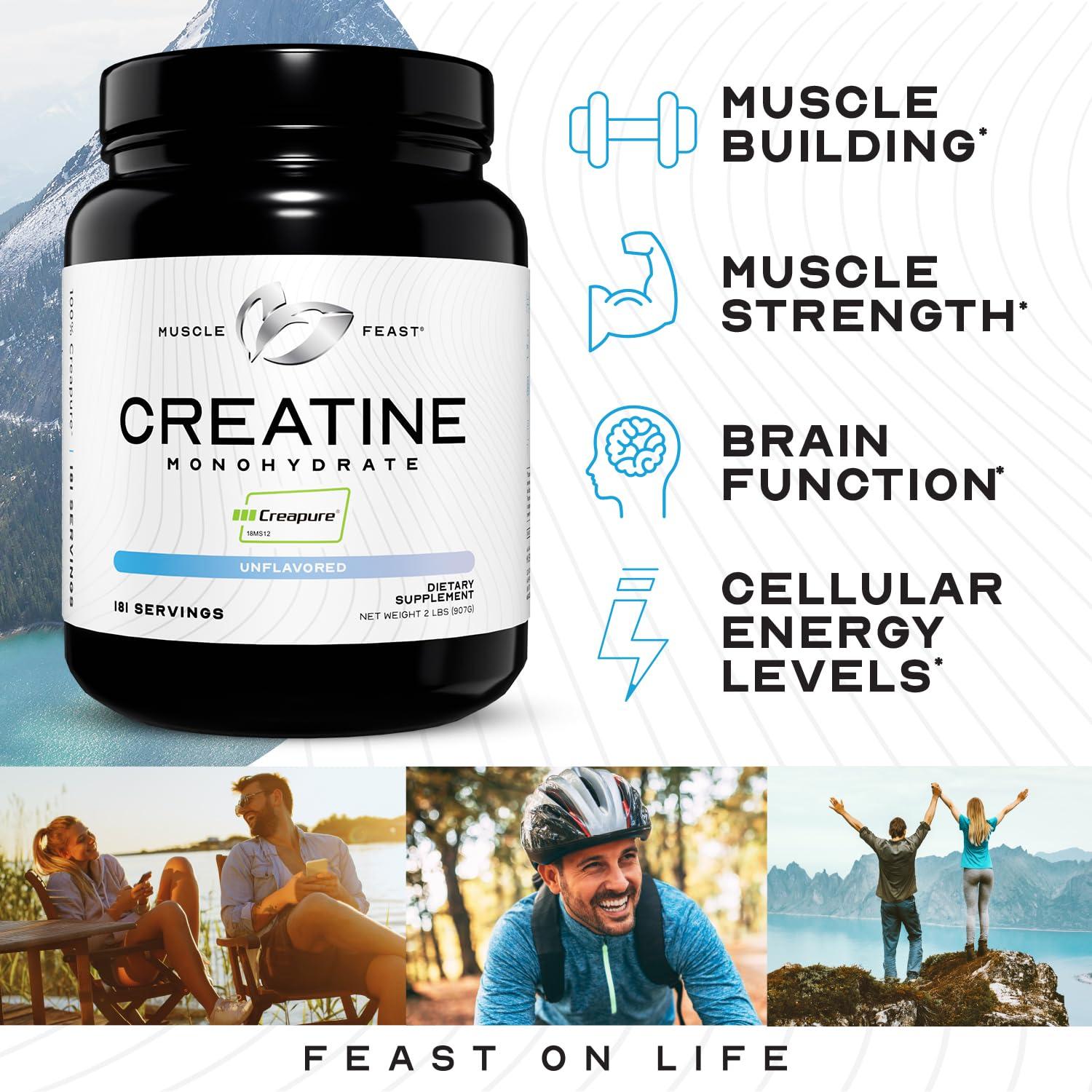 Muscle Feast Muscle Feast Creatine + Isolate Big Bundle Unflavored: 1 Creatine Powder (Unflavored, 2lb) + 1 Whey Protein Isolate (Unflavored, 5lb) | Premium Supplements, Vegetarian, Gluten Free