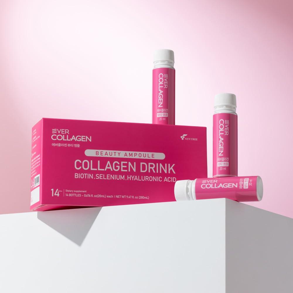 EVER COLLAGEN EVER COLLAGEN Beauty Ampoule - Liquid Marine Multi Collagen Drink Low Molecular Collagen Peptitdes Drinkable Supplement for Hair, Skin, Nail (1 Bottle Per Day, 14 Bottles)