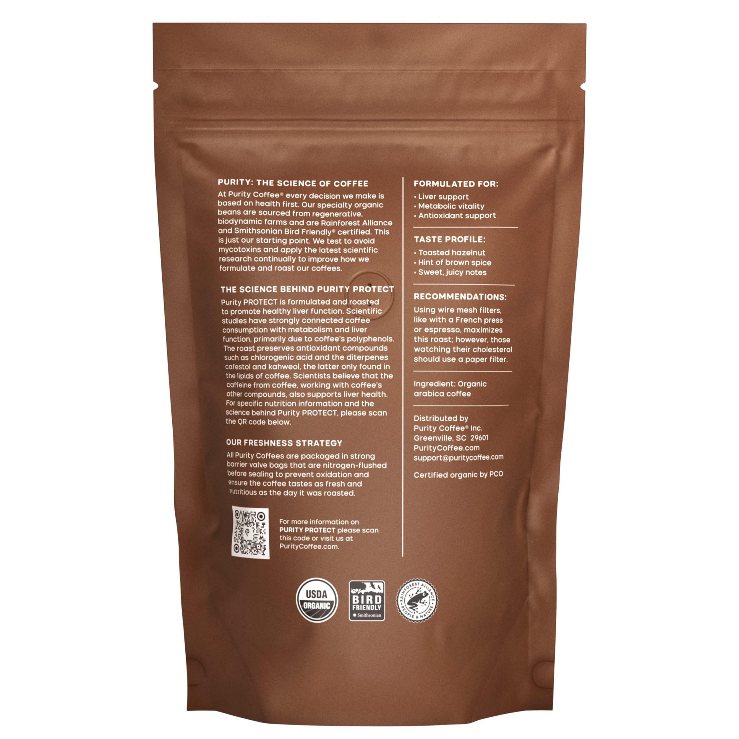 PURITY COFFEE Purity Coffee PROTECT Highest Antioxidant Light-Medium Roast - USDA Certified Organic Specialty Grade Arabica Whole Bean Coffee - Third Party Tested for Mold, Mycotoxins, Pesticides - 12 oz Bag