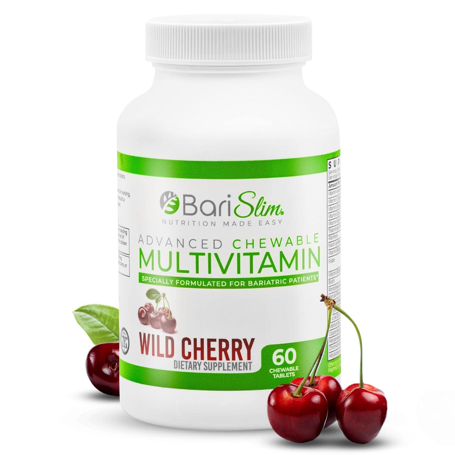 BariSlim BariSlim Advanced Chewable Bariatric Multivitamin Tablets - Bariatric Vitamin and Supplement for Post Bariatric Surgery Including Gastric Bypass and Gastric Sleeve | Wild Cherry (60 Count)