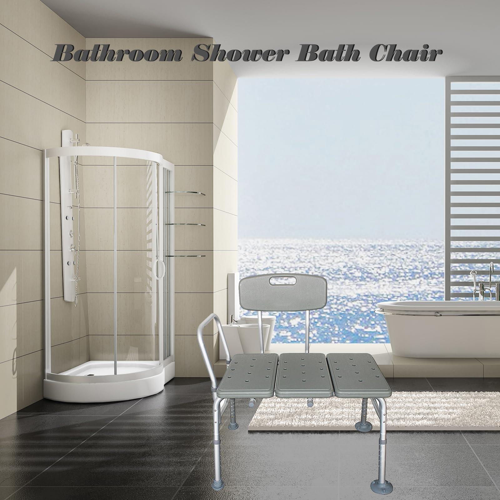 BIVVI BIVVI Transfer Bench for Bathtub,Shower Chair with Arms and Back,Shower Bench Stool Bath Chairs for Seniors,Elderly,Disabled,10 Adjustable Heights,Non-Slip Feet,330 lb Capacity,Silla de ducha,Gray A