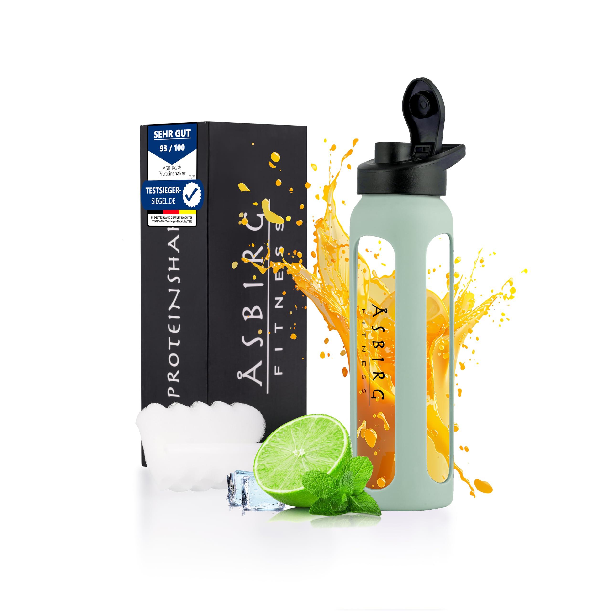 Asbirg Asbirg Fitness | Protein Shaker Made of Glass | Protein Shaker | Drinking Bottle | with Spiral Ball | Black (pastel green)