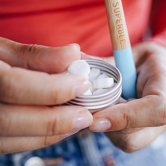 SuperBee Wax Wraps SuperBee Dentos Toothpaste Tablets, 14 Toothpaste Tabs, Fluoride Free & Eco Friendly, Travel Mouthwash Tablets, Sensitive Toothpaste Bites Kids Adults, Chewable Toothpaste Tablet, Spearmint