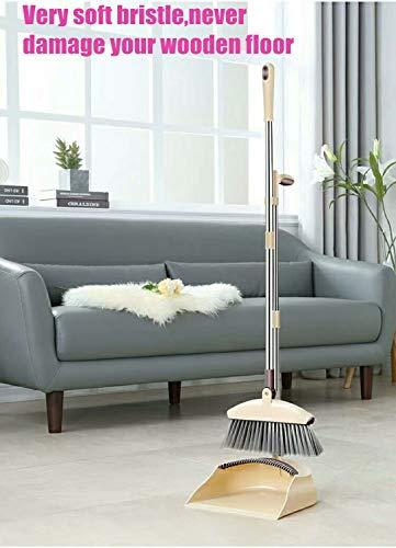 Jingyuan Kitchen Broom and Dustpan Set for Home, Outdoor Dustpan and Brush Set Comb, Small Broom and Dustpan Set, Mini Broom and Dustpan Set,Long Handled 3 Size Handle,Broom with Dustpan Comb Set Upright