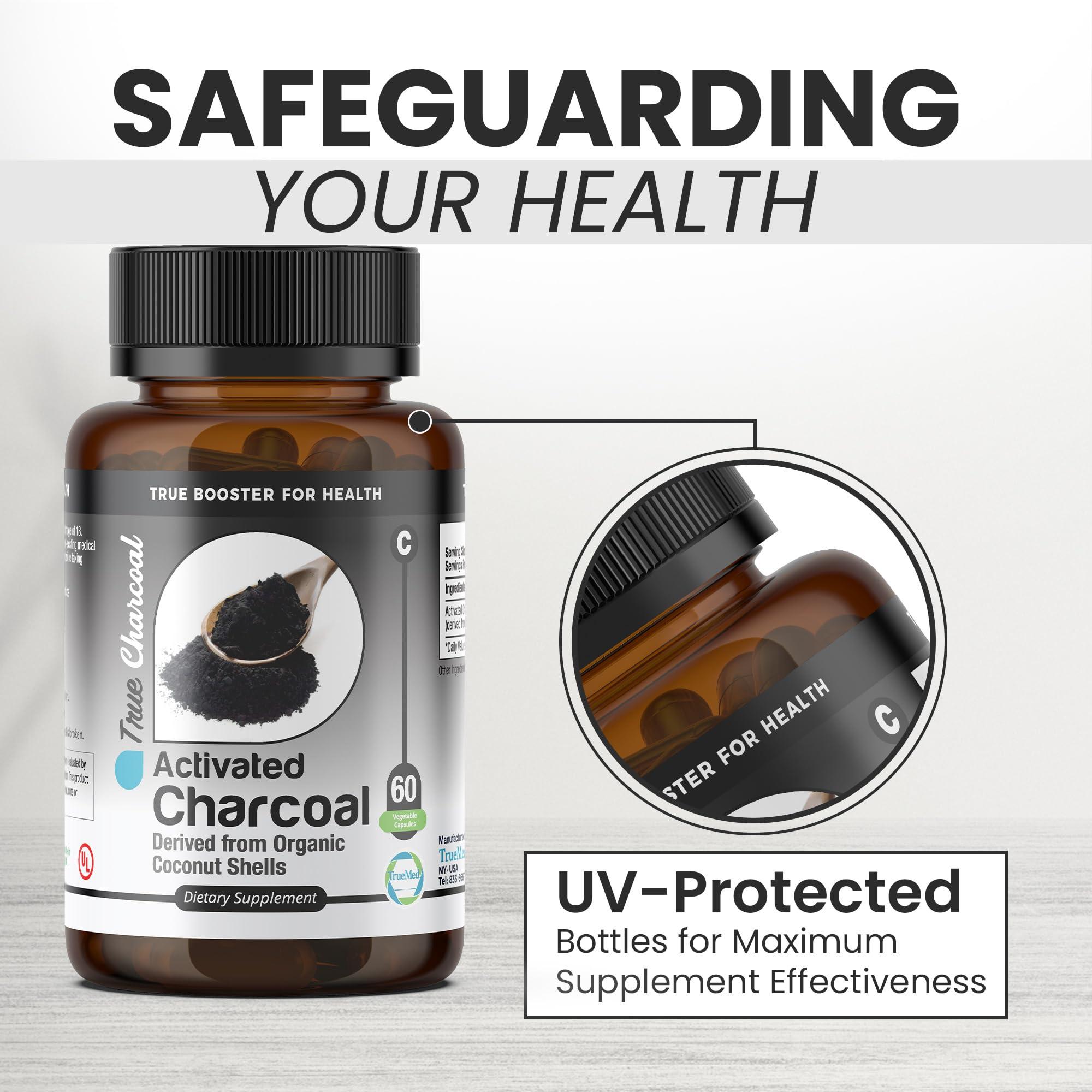 TRUEMED TRUEMED Activated Charcoal Organic Coconut Shell Derived Charcoal Capsule,1200mg, 60 Capsules, Support Detox & Digestive Health, Activated Charcoal Capsules for Health-Conscious Individuals
