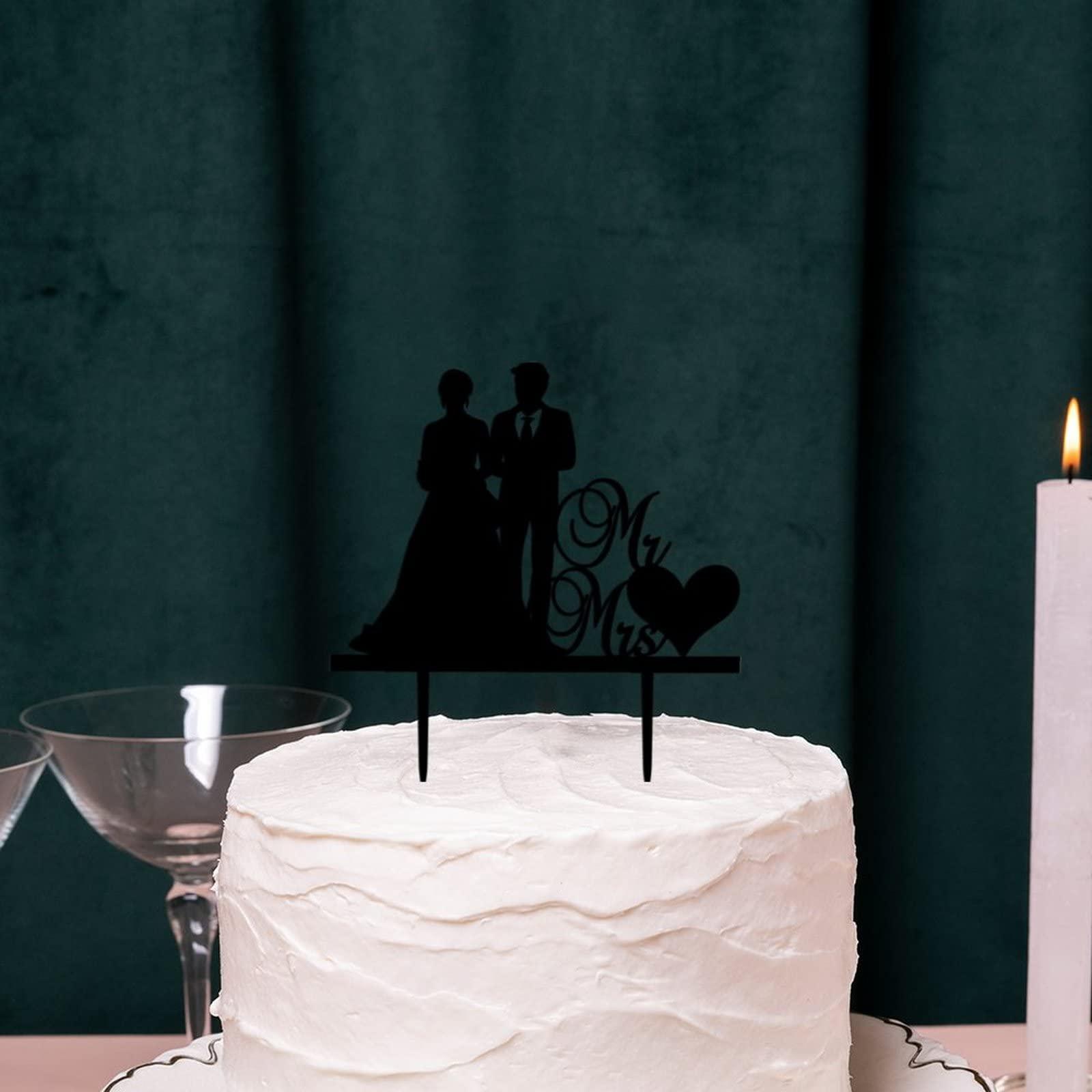 DENOOO Acrylic Cake Toppers for Wedding Romantic Bride & Groom Mr & Mrs Heart-shaped Cake Topper Cake Toppers for Wedding Party Cake Decor Wedding Cake Decoration Engagement Decoration