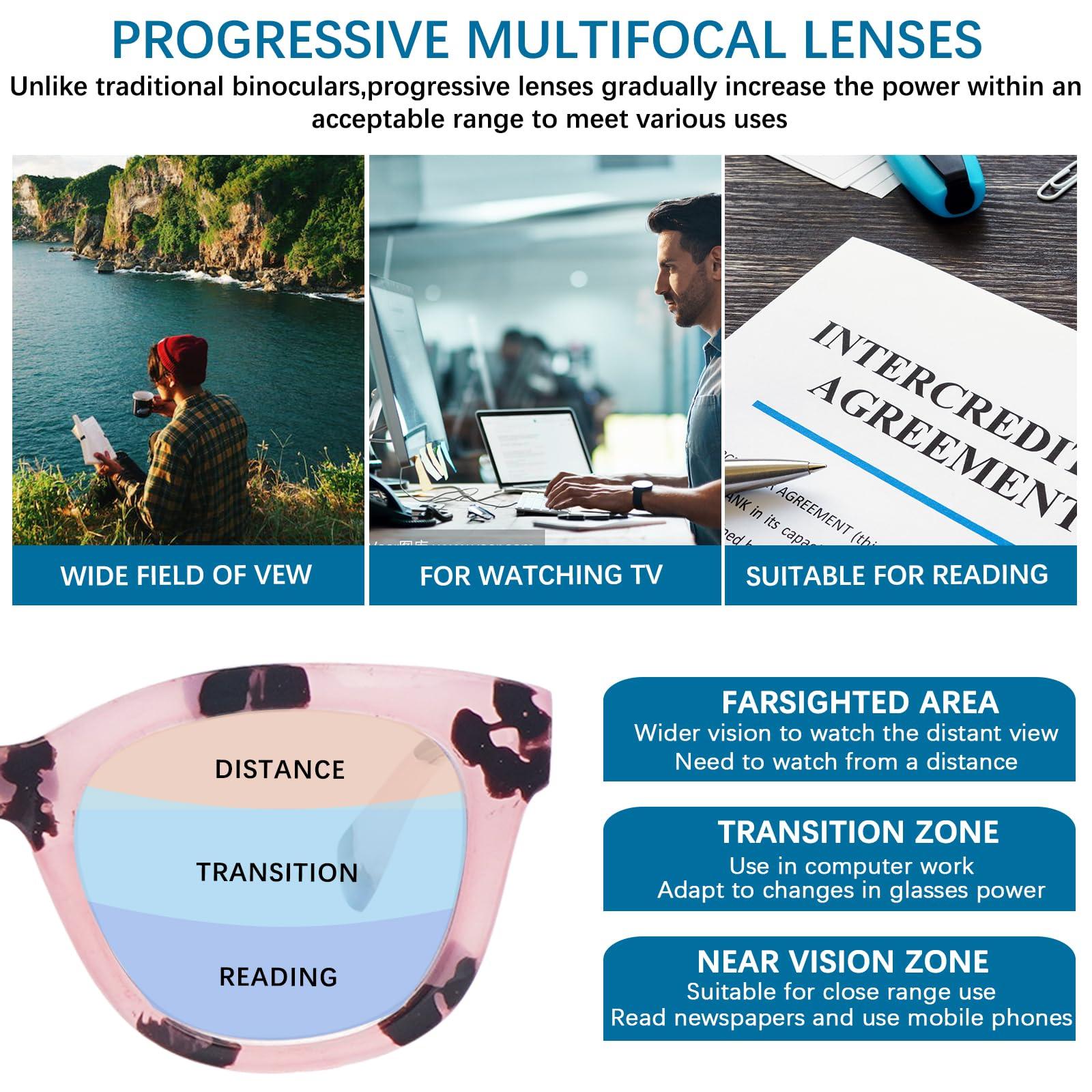 VIDEBLA VIDEBLA 4 Pack Progressive Multifocus Reading Glasses for Women Men Blue Light Blocking Spring Hinge Square Computer Readers (4 Mix C1-1, 4.00, x)