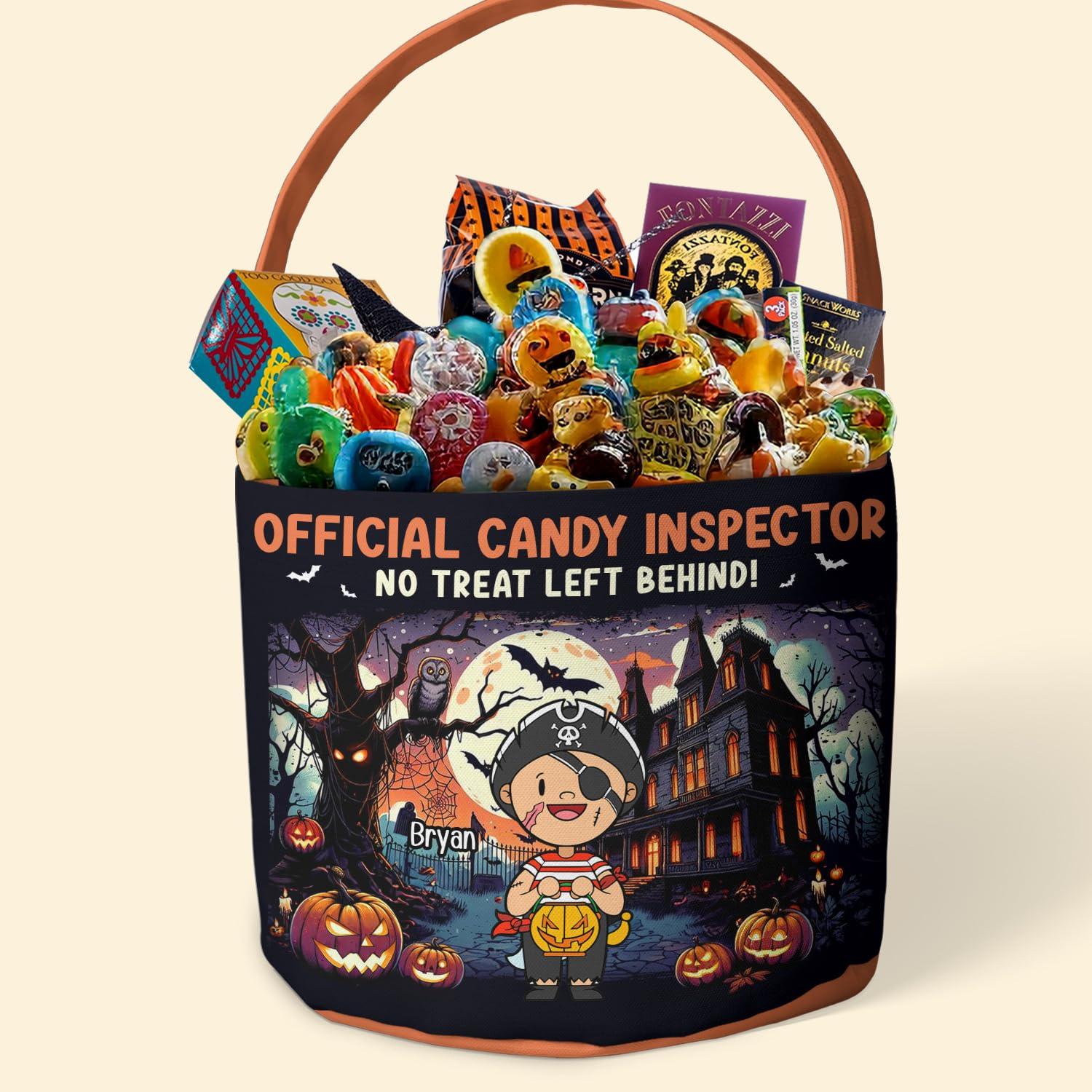 Macorner Macorner Personalized Halloween Spooky Bucket for Kids Candy Bucket Pumpkin Pattern - Halloween Party Tote Bags Gift Basket Goody Bucket - Halloween Official Candy Inspector