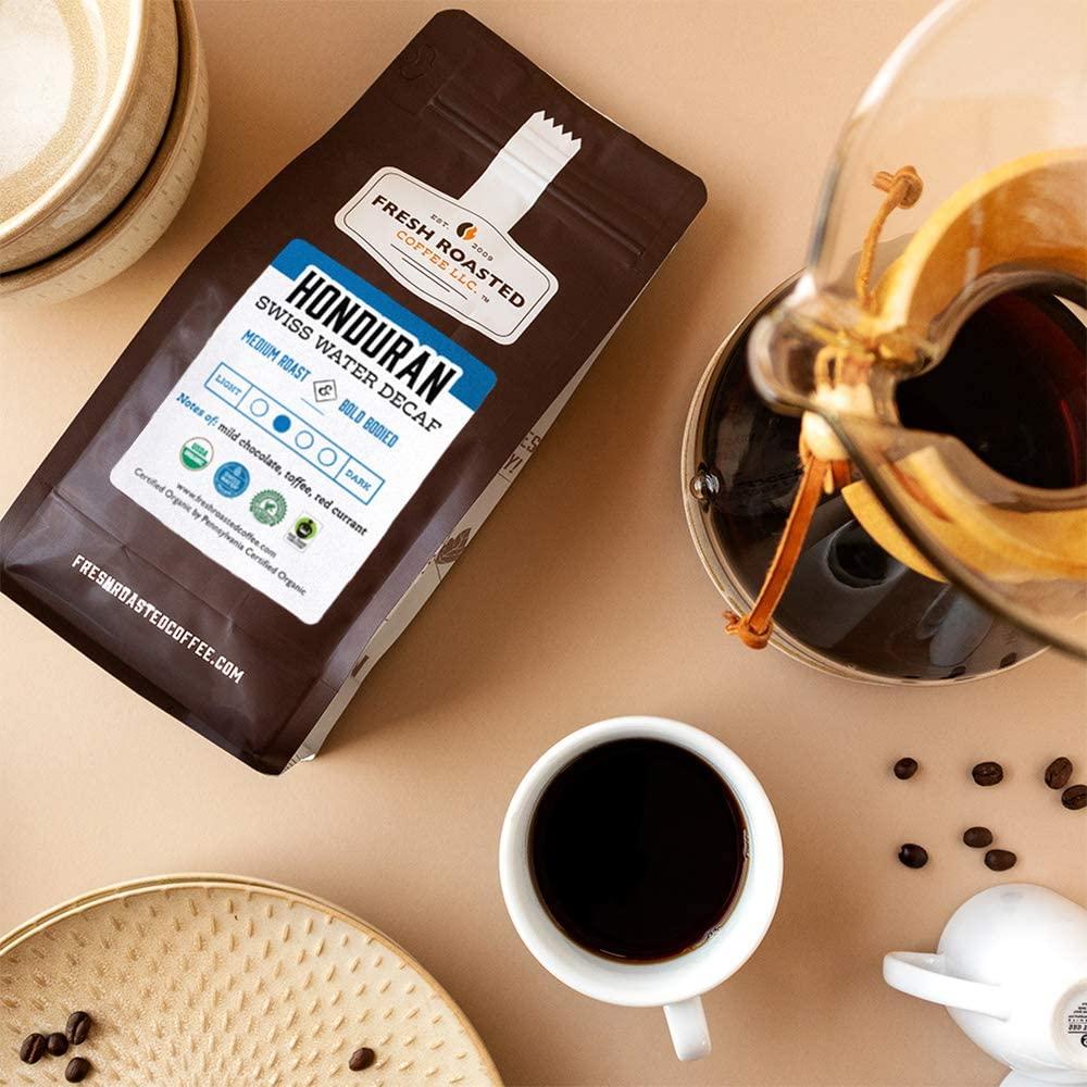 Fresh Roasted Coffee Fresh Roasted Coffee, Fair Trade Organic Honduran Water-Processed Decaf, 12 oz, Kosher RFA, Medium Roast, Ground