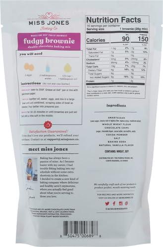 Miss Jones Baking Miss Jones Baking Brownie Mix - Whole Grains, More Chocolate Chips, Guilt Free Brownie Mix, Naturally Sweetened Desserts & Treats (Pack of 2)