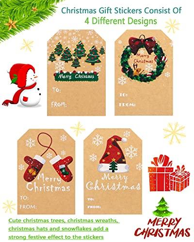 kakumfu Christmas Gift Tags Stickers 200 Pieces Christmas Name Tag Stickers Self Adhesive Kraft Paper Holiday Tags Christmas to from Stickers KAKUMFU Xmas Presents Label