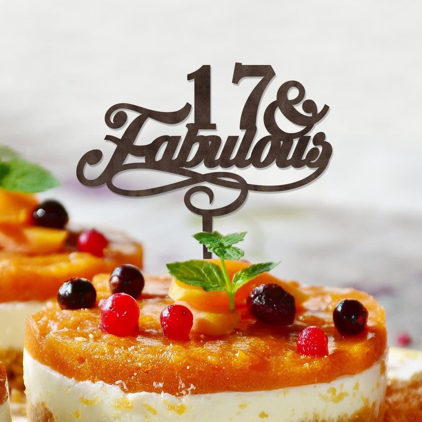 lutieger 17 & Fabulous 17th Birthday Cake Toppers Personalized Seventeen 17 Years Old Anniversary 17th Birthday Cake Decorations Birthday Gifts For Boy Girl Natural Wood