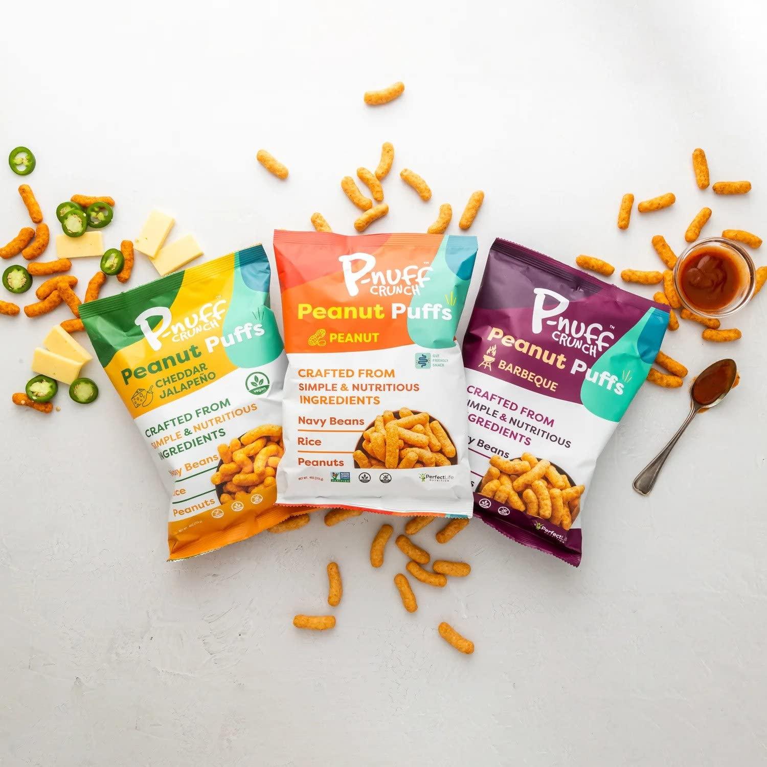 P-Nuff Pnuff Crunch Peanut Butter Puffs - Healthy Snacks, Low Calorie Snacks, Gluten Free Snacks, Vegan Snack, High Protein, Keto, Office Snacks, as Seen on Shark Tank - Savory Variety, 4 Oz Bag (Pack of 15)