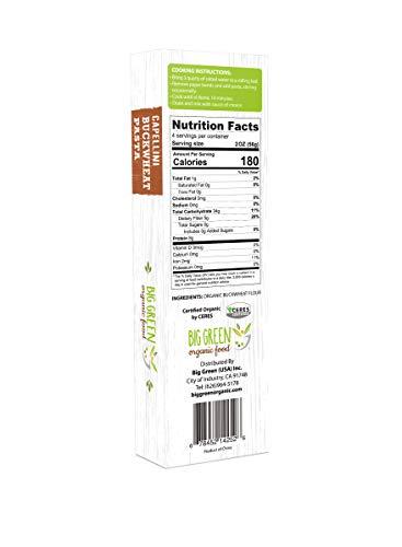 Big Green Organic Food Big Green Organic Food- Organic Buckwheat Capellini, 8.8oz, 100% buckwheat, Gluten-Free, Non-GMO (3 Pack)