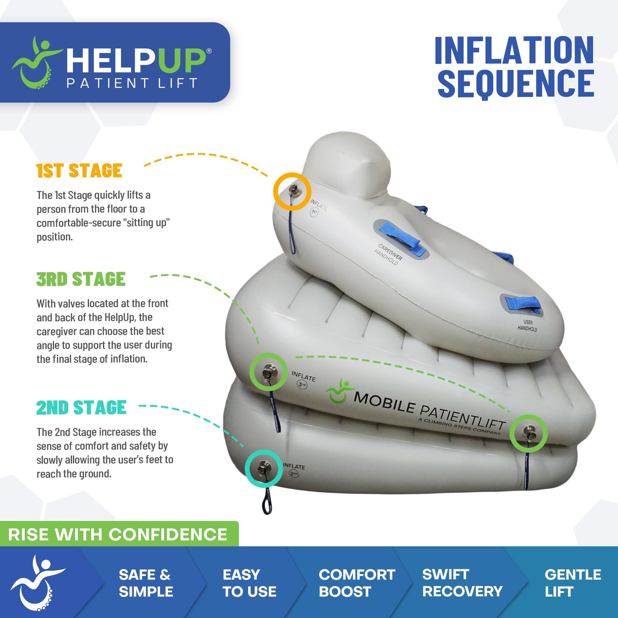 HelpUp HelpUp Inflatable Elderly Floor Assist Fall Recovery Chair Lift with Airlift Technology to Lift Fallen Seniors - Floor to Feet, Included Handheld Stand Aid, Grey - 300 lbs Capacity