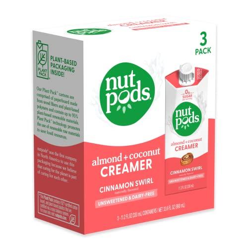 nutpods nutpods Non Dairy Coffee Creamer Bundle: a 4 pack of French Vanilla creamer and a 3 pack of Cinnamon Swirl creamer.