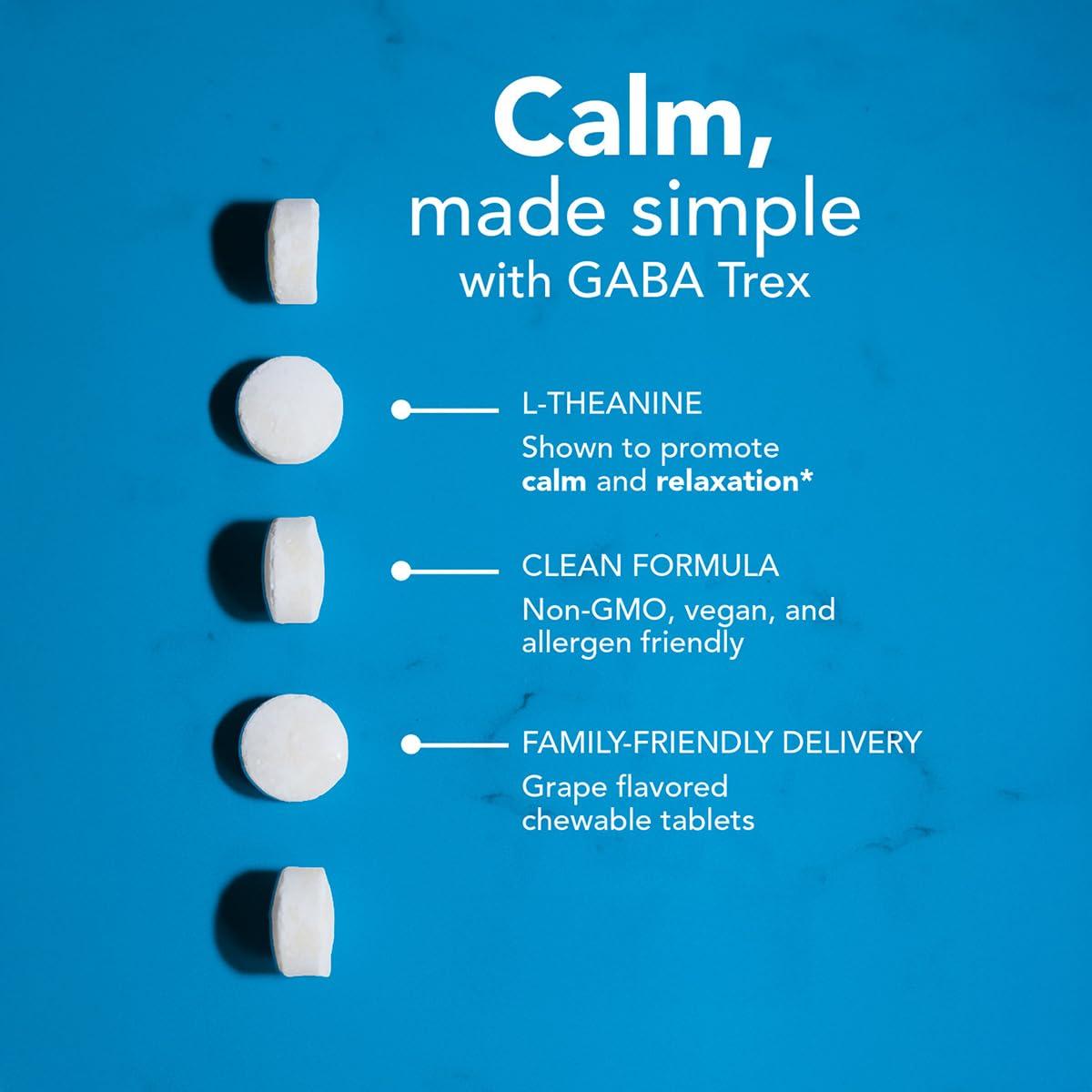 NeuroScience Neuorscience GABA Trex L Theanine Supplement - Calm Aid for Daytime Stress Support & Evening Relaxation - Chewable Grape-Flavored Tablets - Vegan & Non-GMO (60 Tablets)